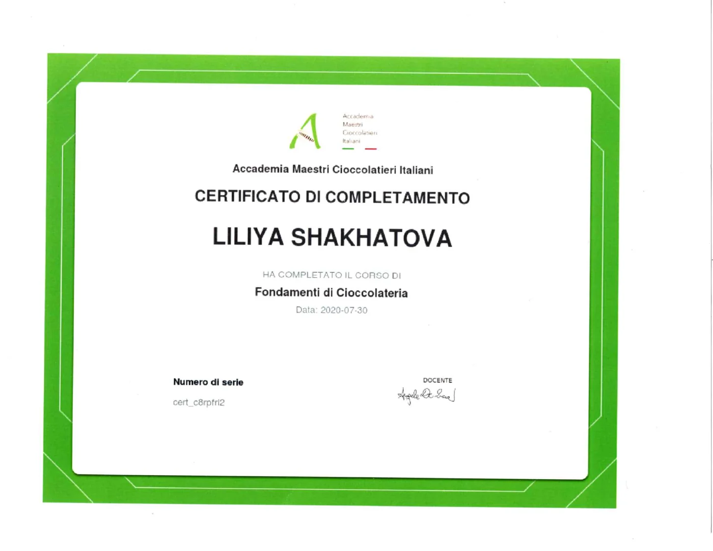 Preview of Fundamentals of Chocolate certificate