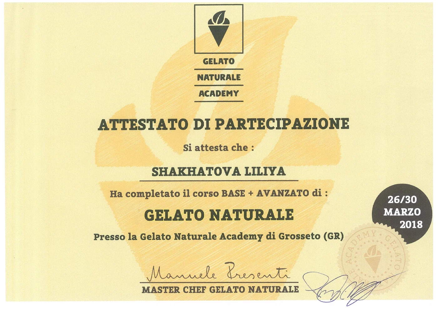 Preview of Natural Gelato - Base and Advanced certificate