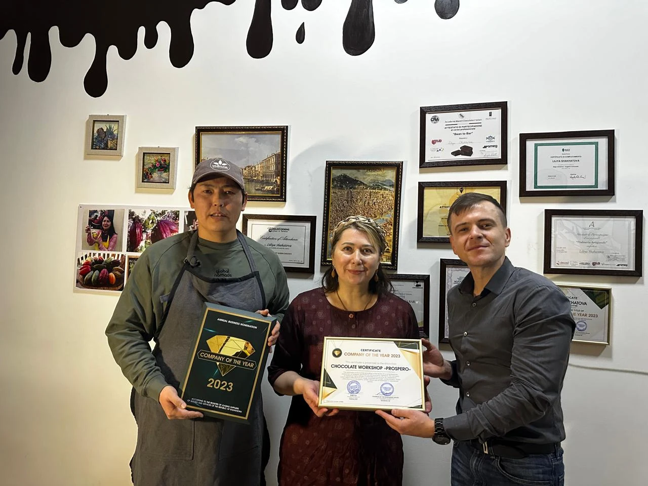 Liliya receiving international recognition with fellow chocolatiers
